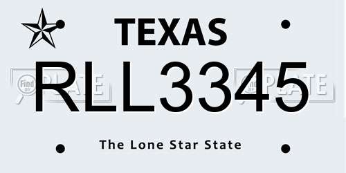 RLL3345 Texas License Plate