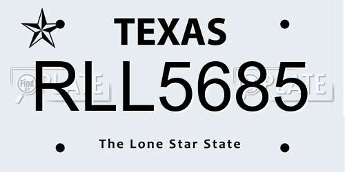 RLL5685 Texas License Plate