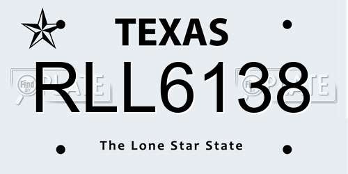 RLL6138 Texas License Plate