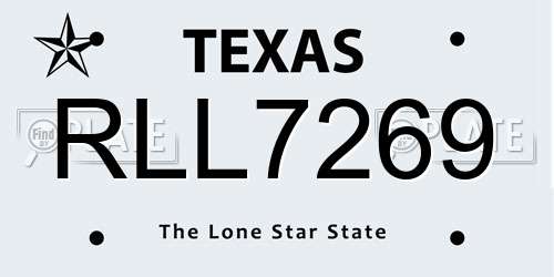 RLL7269 Texas License Plate