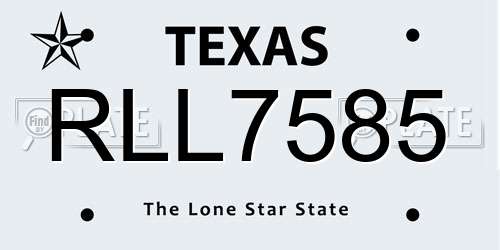 RLL7585 Texas License Plate