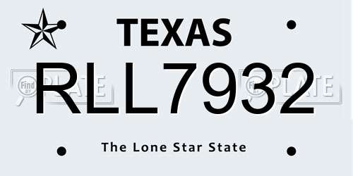 RLL7932 Texas License Plate