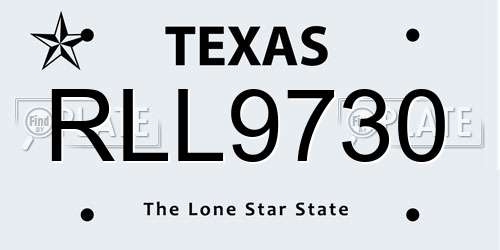 RLL9730 Texas License Plate
