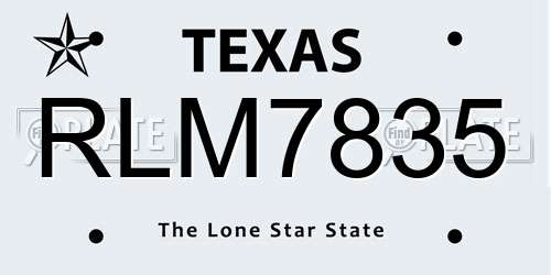 RLM7835 Texas License Plate