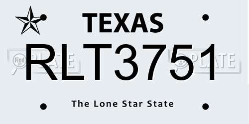 RLT3751 Texas License Plate