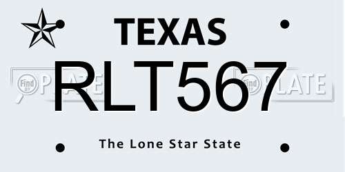 RLT567 Texas License Plate