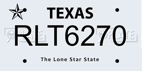 RLT6270 Texas License Plate