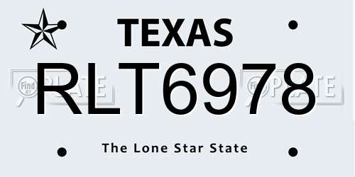RLT6978 Texas License Plate