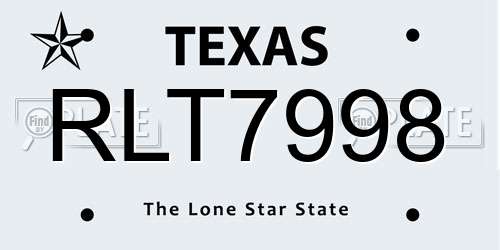 RLT7998 Texas License Plate