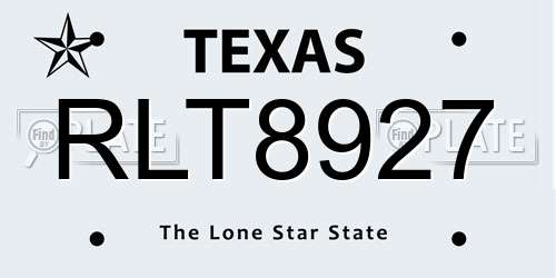 RLT8927 Texas License Plate