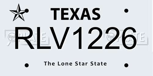 RLV1226 Texas License Plate