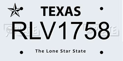 RLV1758 Texas License Plate