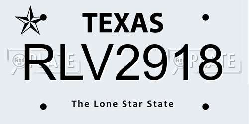 RLV2918 Texas License Plate