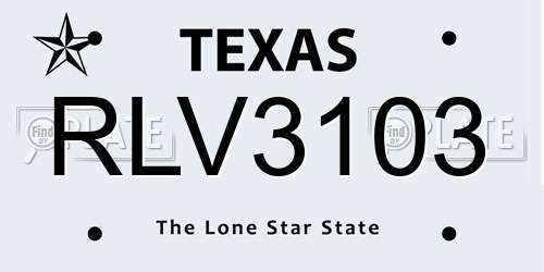 RLV3103 Texas License Plate