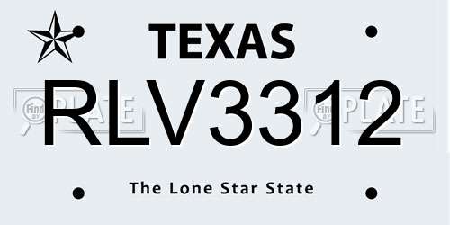 RLV3312 Texas License Plate
