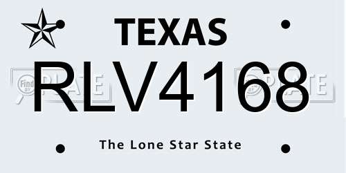 RLV4168 Texas License Plate