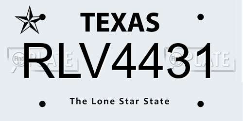 RLV4431 Texas License Plate