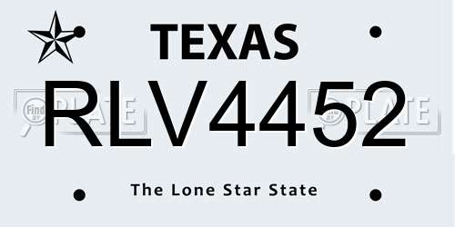 RLV4452 Texas License Plate