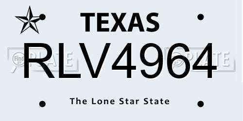 RLV4964 Texas License Plate