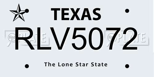 RLV5072 Texas License Plate