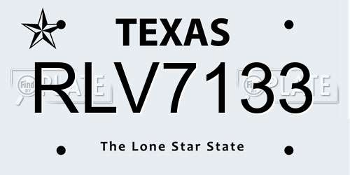 RLV7133 Texas License Plate