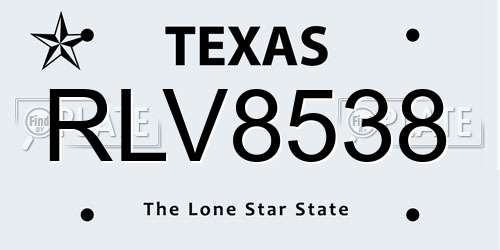 RLV8538 Texas License Plate