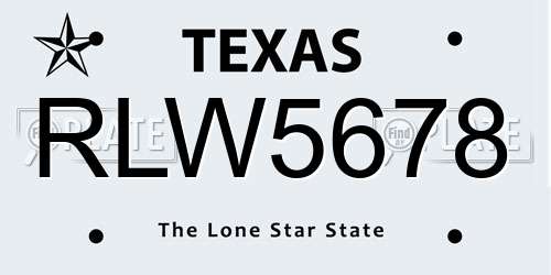 RLW5678 Texas License Plate