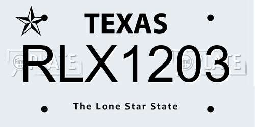 RLX1203 Texas License Plate