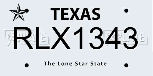 RLX1343 Texas License Plate