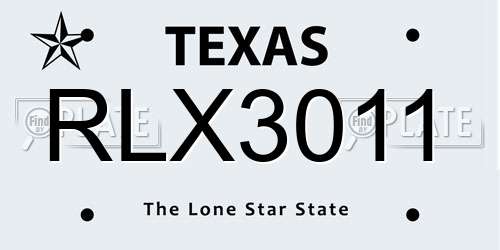 RLX3011 Texas License Plate