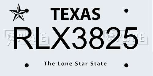 RLX3825 Texas License Plate