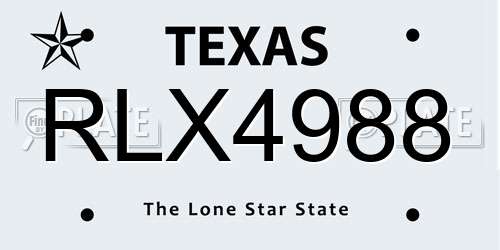 RLX4988 Texas License Plate
