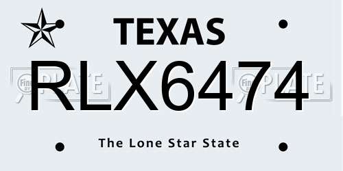 RLX6474 Texas License Plate