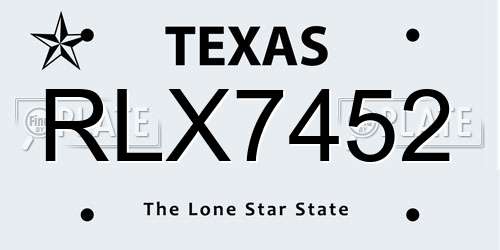 RLX7452 Texas License Plate