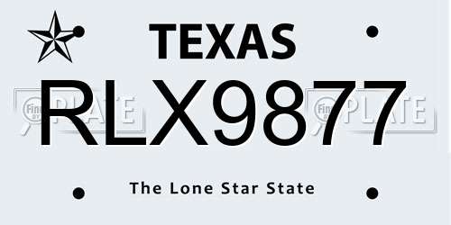 RLX9877 Texas License Plate