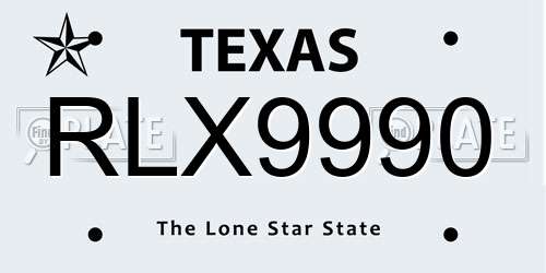RLX9990 Texas License Plate