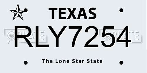 RLY7254 Texas License Plate