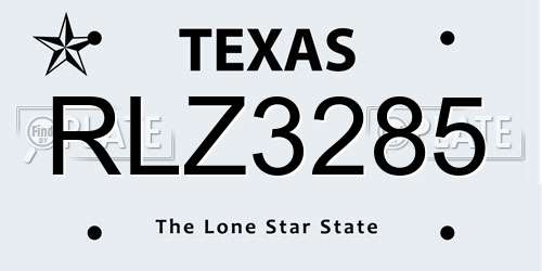RLZ3285 Texas License Plate