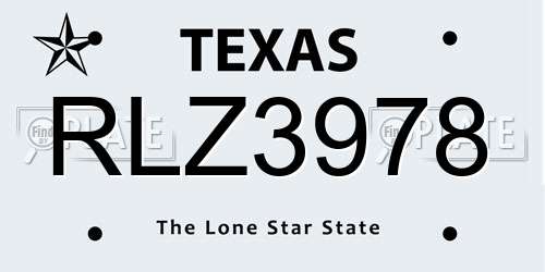 RLZ3978 Texas License Plate