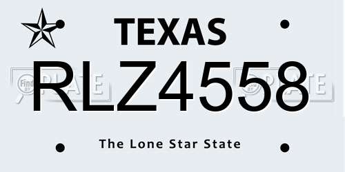 RLZ4558 Texas License Plate