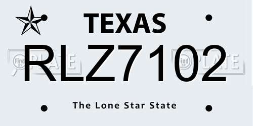 RLZ7102 Texas License Plate