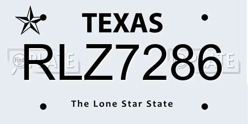 RLZ7286 Texas License Plate