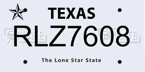 RLZ7608 Texas License Plate