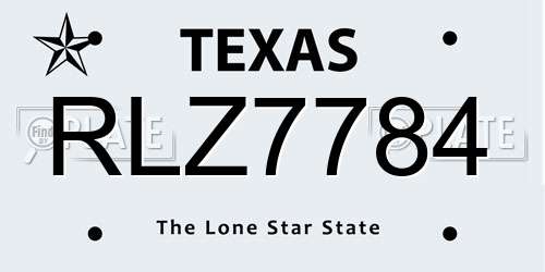 RLZ7784 Texas License Plate