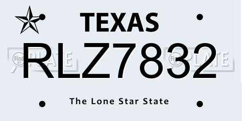 RLZ7832 Texas License Plate