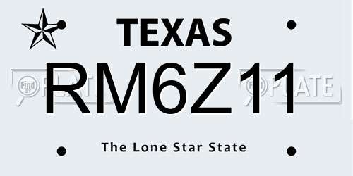 RM6Z11 Texas License Plate