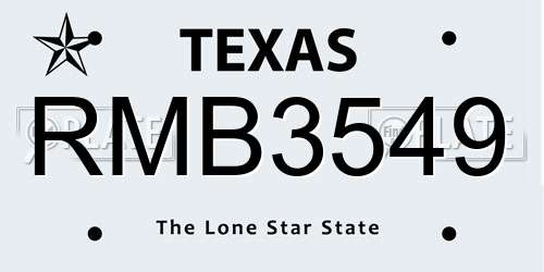 RMB3549 Texas License Plate