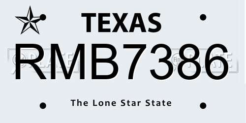 RMB7386 Texas License Plate