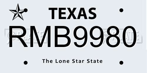 RMB9980 Texas License Plate