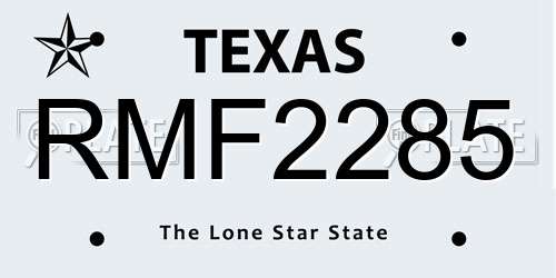 RMF2285 Texas License Plate